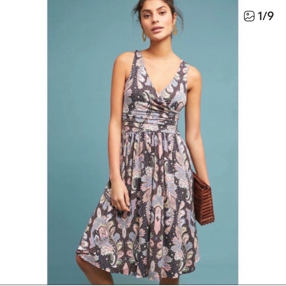Anthropologie Maeve Leslie Paisley Midi Dress in Pink and Gray